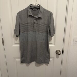 Travis Mathew Men's Gray Polo Black Blue Stripe Front Size Medium‎